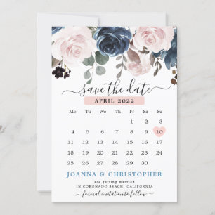 Save The Date Fard à joues Bleu Poussiéreux Rose Floral Botaniqu