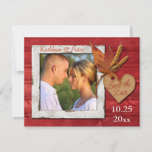 Save The Date FAUX Bois, Feuilles, Cœur, Blé PHOTO Enregistrer D