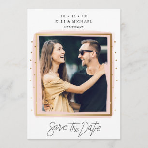 Save The Date Faux Confetti Rose Blanc Photo Enregistrer La Cart