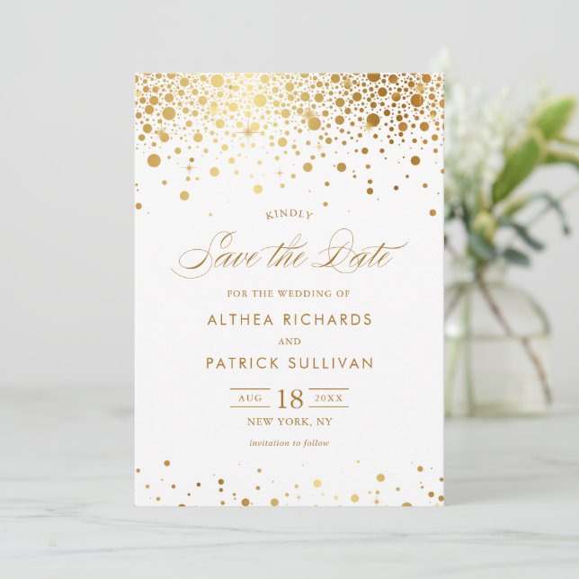 Save The Date Faux Confettis en Papier D'or Mariage (Debout devant)