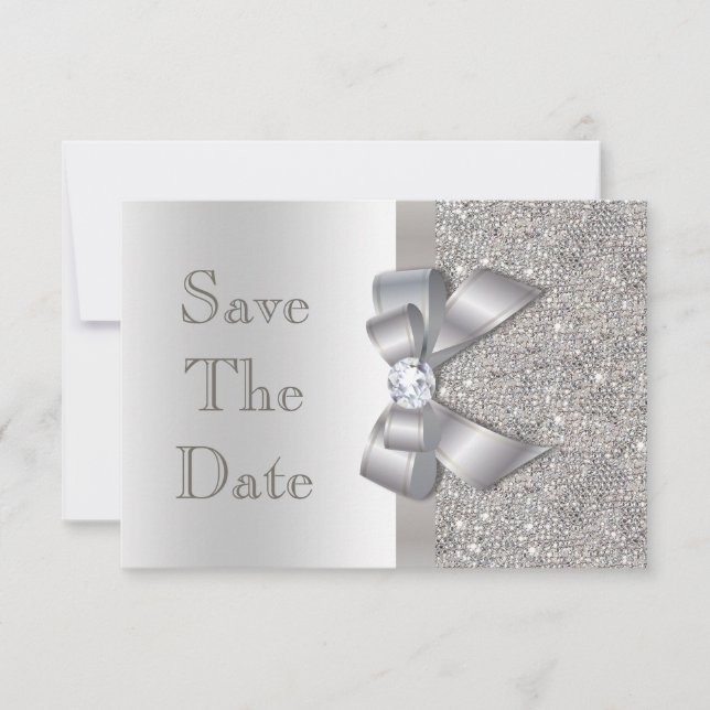 Save The Date Faux Diamants Bow Argent Enregistrer Le Baby showe (Devant)