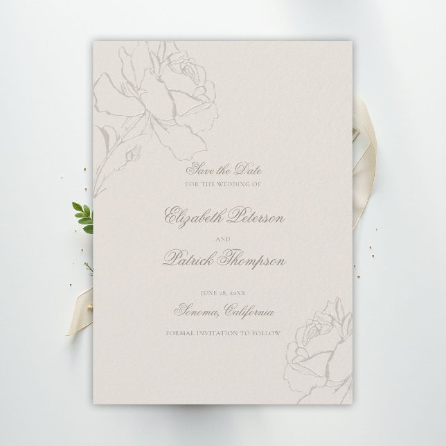 Save The Date Faux Embossed Roses Ecru Formal Classic Wedding (ethereal wedding theme ecru save the date formal traditional modern classic floral roses elevated)