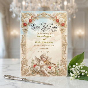 Save The Date Faux filigrane doré et marbre imprimé rococo