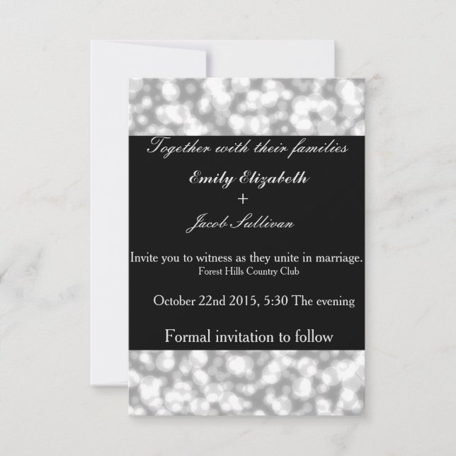 Save The Date Faux Glamours Elégant Mariage Lumières Argent (Devant)