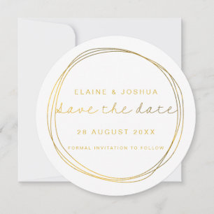 Save The Date Faux Gold Abstrait Scribble Circle Blanc & Or