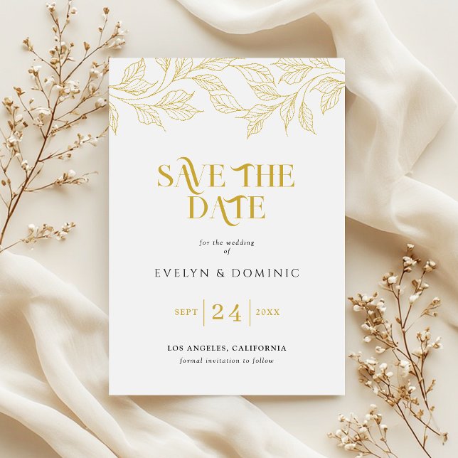 Save The Date Faux Gold Botanical Elegant Wedding (Créateur téléchargé)