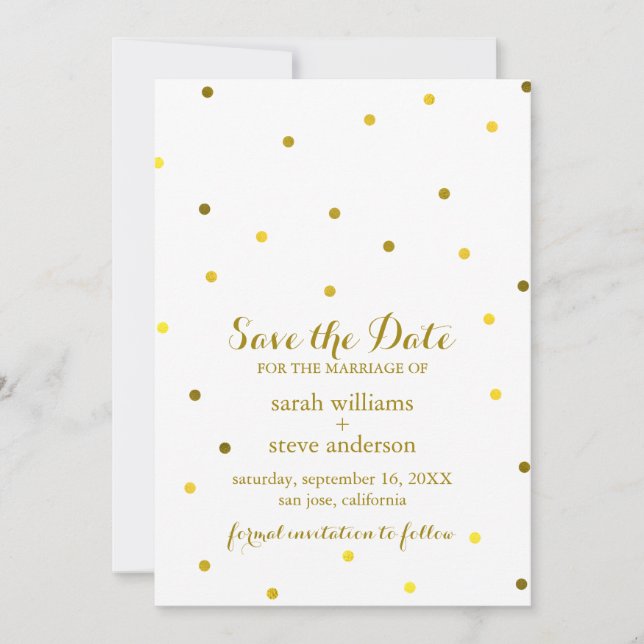 Save The Date Faux Gold Foil Confetti Dots Enregistrer la date (Devant)