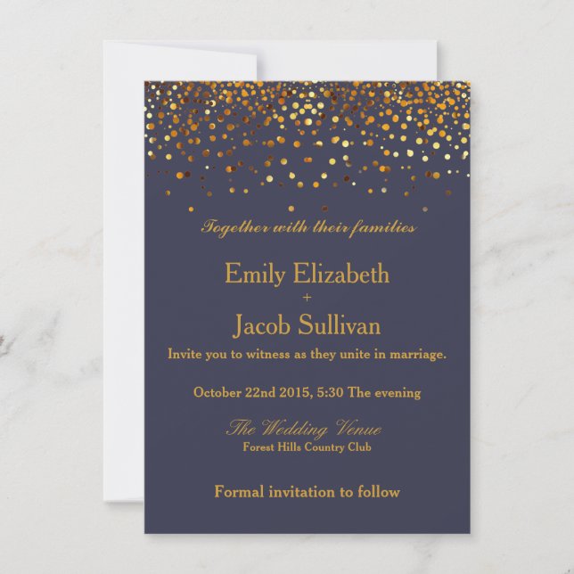 Save The Date Faux Gold Foil Confetti Mariage élégant (Devant)