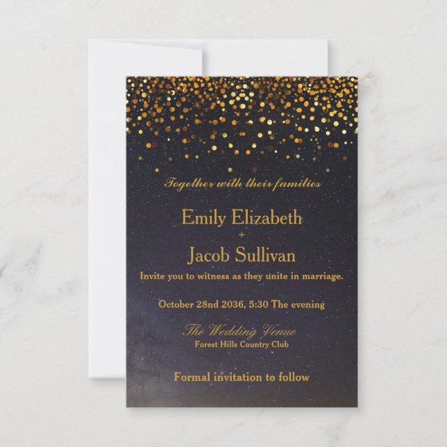 Save The Date Faux Gold Foil Confetti Mariage élégant (Devant)