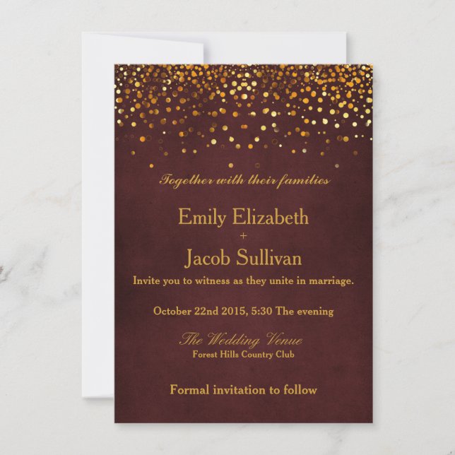 Save The Date Faux Gold Foil Confetti Mariage Élégant Enregistre (Devant)
