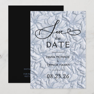 Save The Date Faux Mariage Fleurs Bleu Poussiéreux