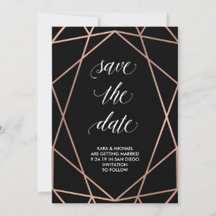 Save The Date Faux or rose géométrique sur fond noir Économise