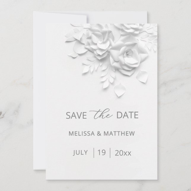 Save The Date Faux Paper Cut Roses  (Devant)