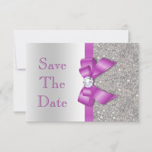 Save The Date Faux Purple Bow Diamonds Enregistrer Le Baby showe (Devant)