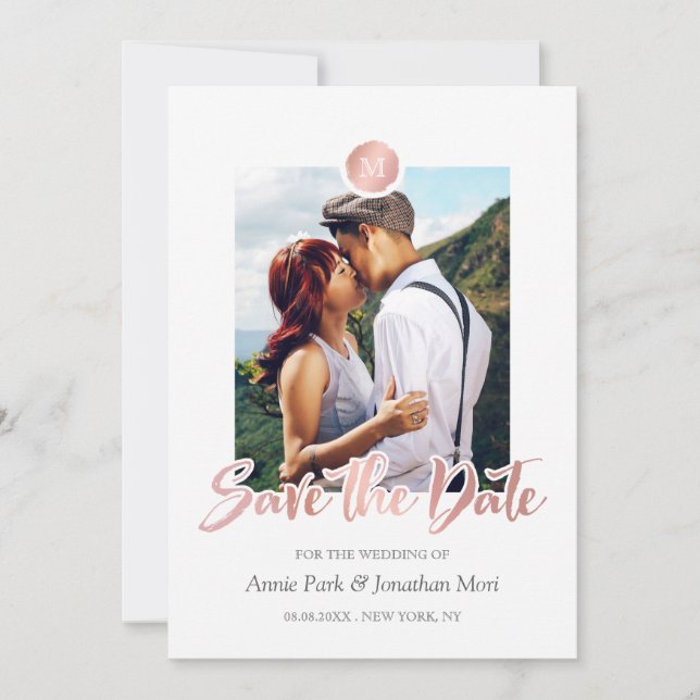 Save The Date Faux Rose Gold & Grey Monogramme Enregistrer la da (Devant)