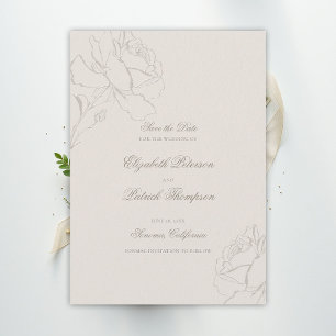 Save The Date Faux Roses En Relief Ecru Mariage Formel Classique
