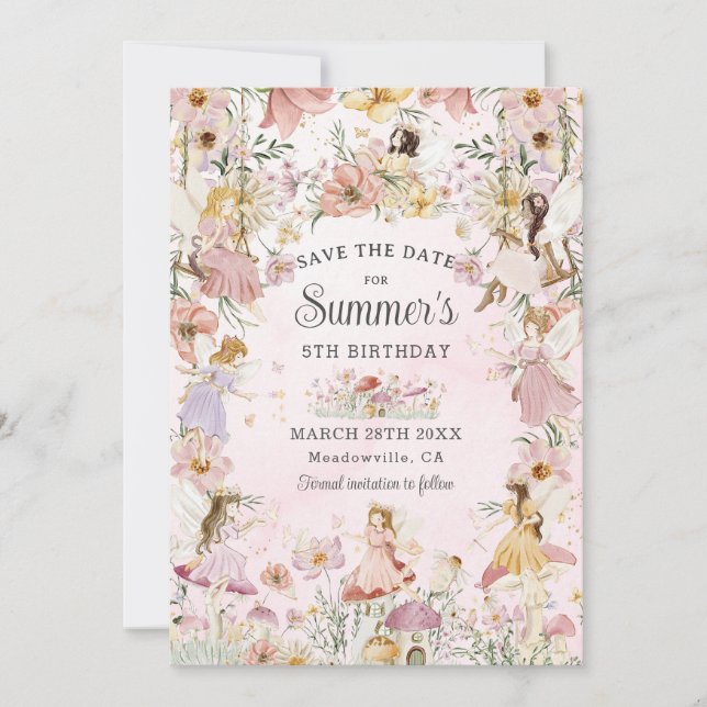 Save The Date Fées Whimsical Anniversaire Fleur Jardin prairie (Devant)
