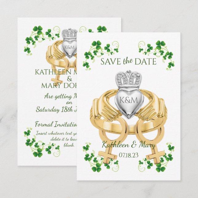 Save The Date Femme Irlandaise Cercle de Claddagh et Shamrock (Devant / Derrière)