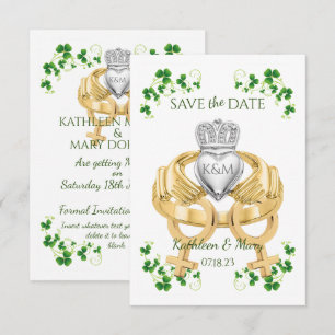 Save The Date Femme Irlandaise Cercle de Claddagh et Shamrock