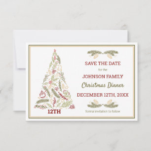Save The Date Festif rouge vert d'or rustique de Noël