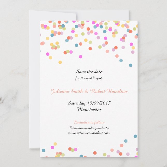 Save The Date Festive Confetti Mariage Sauvez la date (Devant)