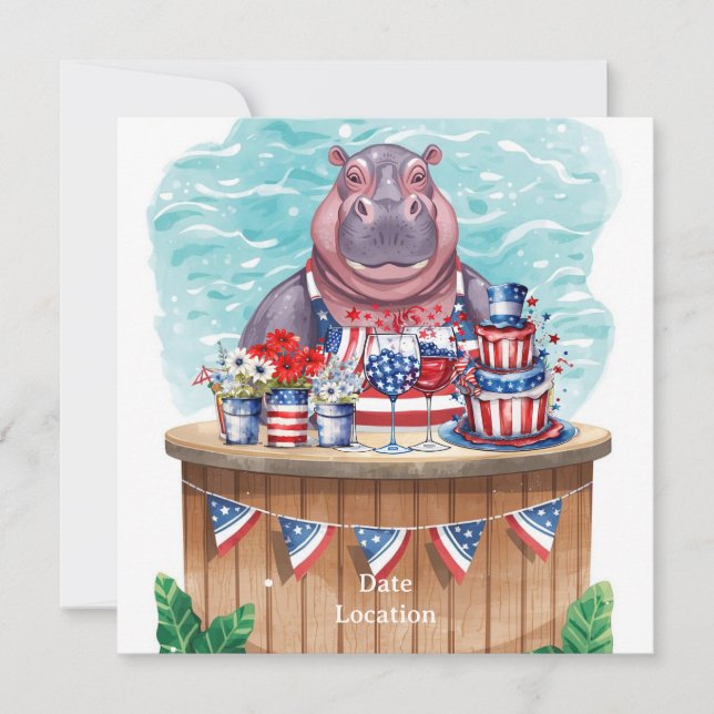 Save The Date Fête au bord de la piscine le 4 juillet avec Hippo (Devant)