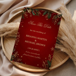 Save The Date Fête botanique hivernale élégante cramoisie
