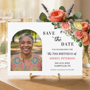 Save The Date Fête d'anniversaire 70 ans Photo Florale Élégante