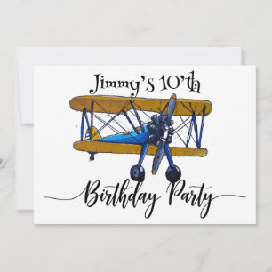 Save The Date Fête d'anniversaire avec biplan bleu et jaune