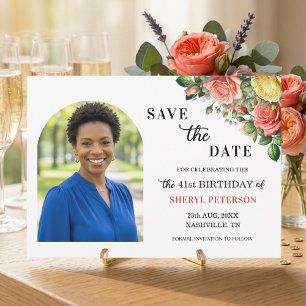 Save The Date Fête d'anniversaire des 41 ans avec photo florale 