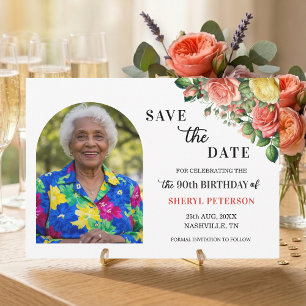 Save The Date Fête d'anniversaire des 90 ans avec photo florale