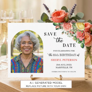 Save The Date Fête d'anniversaire élégante florale 85 ans