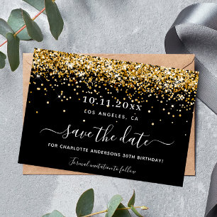Save The Date fête d'anniversaire parties scintillant en or noir
