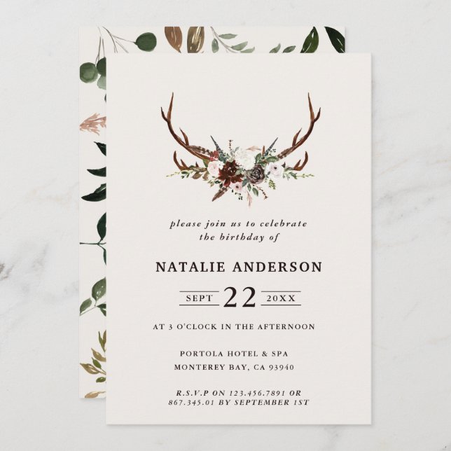 Save The Date Fête d'anniversaire Russe automne fleurs et bois d (Devant / Derrière)