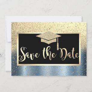 Save The Date Fête de fin d'études paillettes dorées bleue Enreg