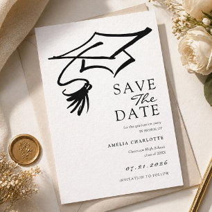 Save The Date Fête de Remise de Diplômes Simple en Noir et Blanc