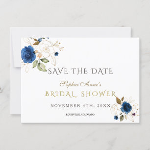 Save The Date Fête des mariées Florale Or Bleu Enregistrer La Da