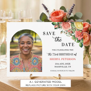 Save The Date Fête élégante de fleurs pour 73 ans