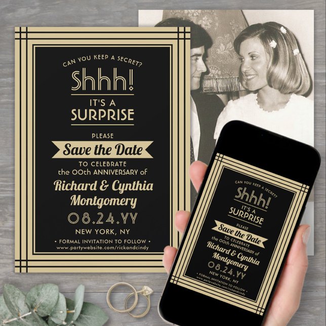 Save The Date Fête surprise pour anniversaire de 1 an Photo noir (Créateur téléchargé)