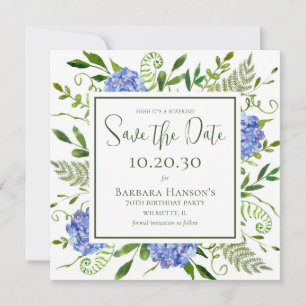 Save The Date Fête surprise pour les 70 ans avec des hortensias 
