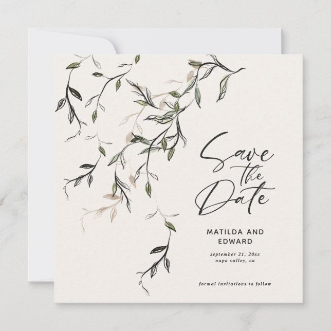 Save The Date Feuillage botanique en feuilles croquées mariage m (Devant)