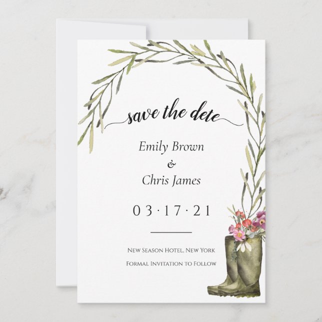 Save The Date Feuillage de jardin secret | Coupleboots Mariage r (Devant)