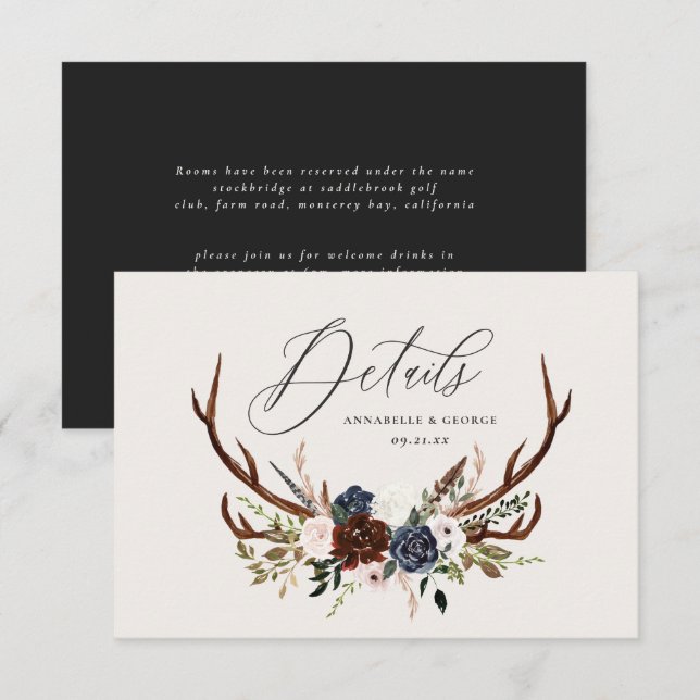 Save The Date Feuillage rustique, détails mariages floraux et ce (Devant / Derrière)