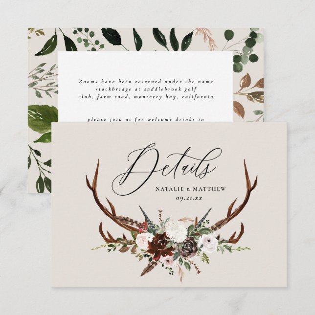 Save The Date Feuillage rustique, détails mariages floraux et ce (Devant / Derrière)