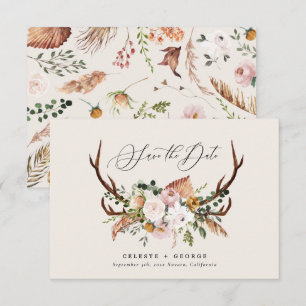 Save The Date Feuillage rustique, mariage floral et cerf