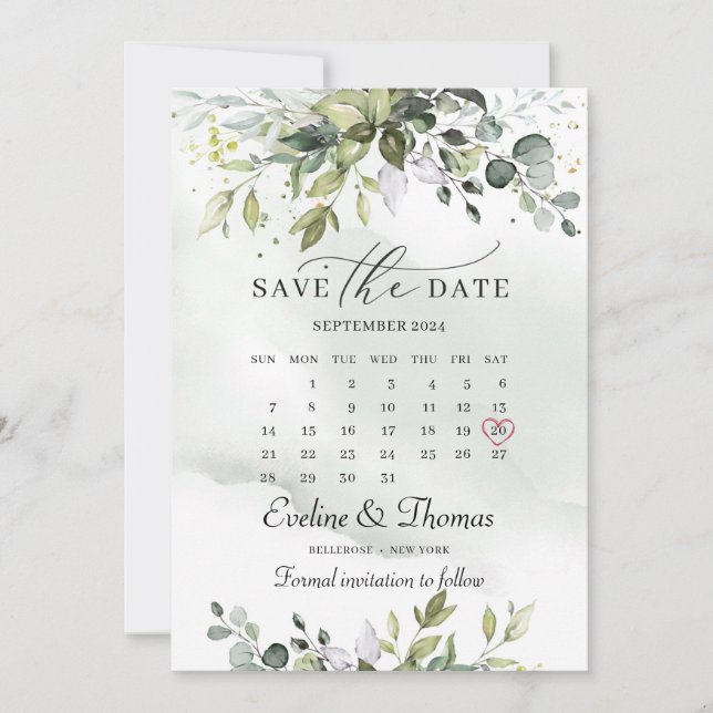 Save The Date Feuillage vert boho tendance eucalyptus feuille (Devant)