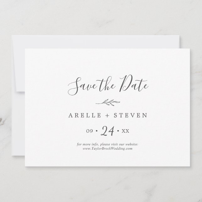 Save The Date Feuille minimale | Horizontal gris foncé (Devant)