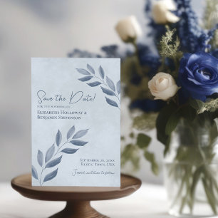Save The Date Feuille rustique Dusty Blue Mariage