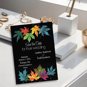 Save The Date Feuilles d'automne contraste noir mariage