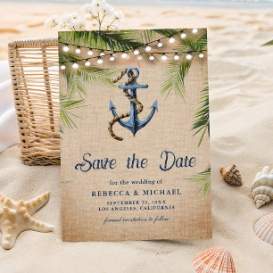Save The Date Feuilles de palmier tropicales sur toile de jute p
